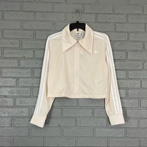 Womens Size S Adidas SAMPLE Cropped Wide Collar 3 Stripes Track Jacket Side Zips